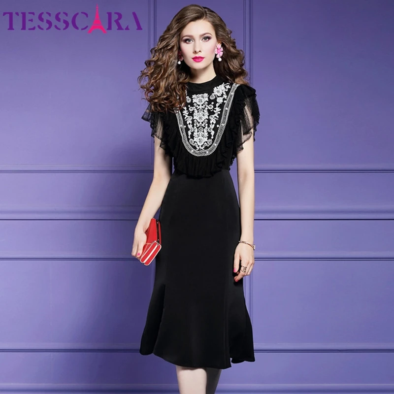 Женское элегантное Сетчатое платье TESSCARA с вышивкой высококачественное