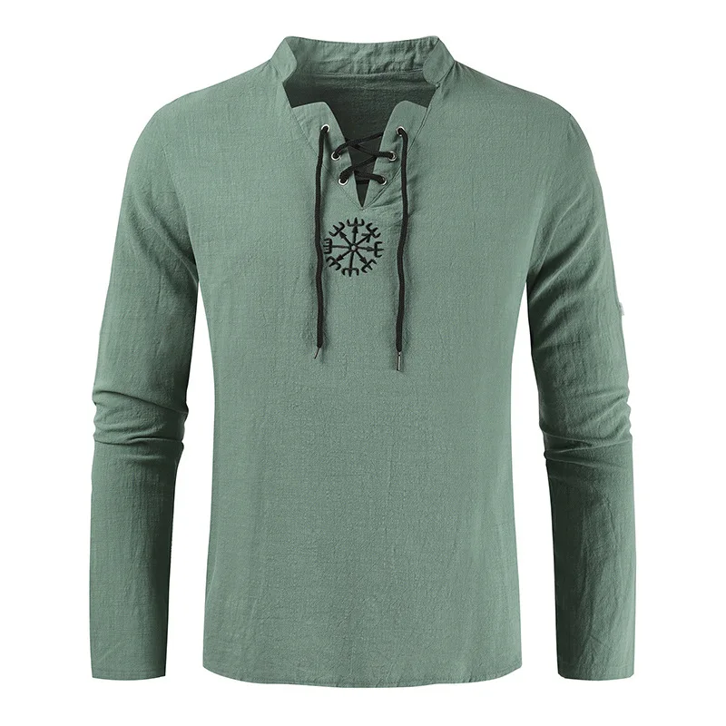 

Medieval Viking Pirate Linen Top Shirt Costume Renaissance Men Nordic Retro T-shirt Jersey Cosplay T Lace-Up For Adult Belted