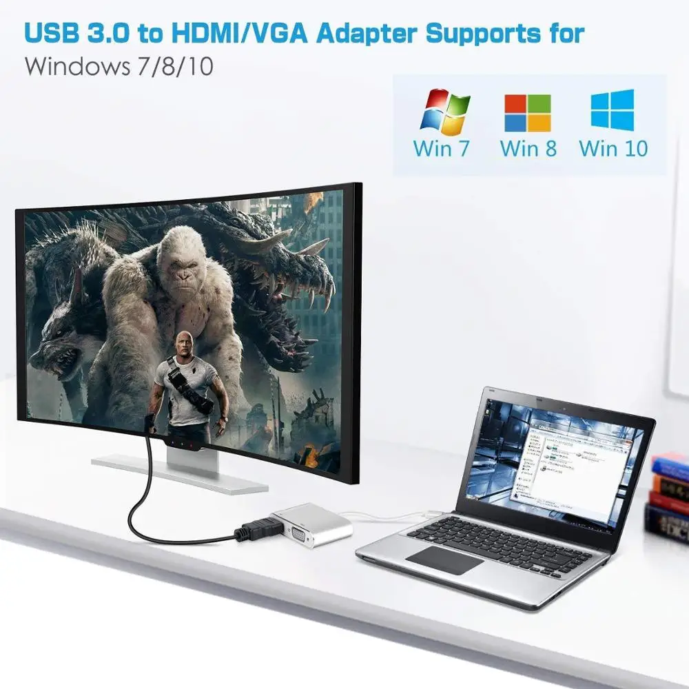 KuWFi USB 3 0 адаптер USB3.0 к HDMI VGA с двойным выходом HD 1080P конвертер кабель для
