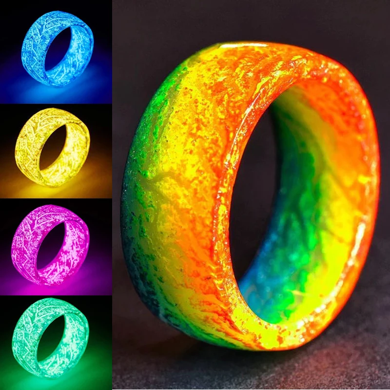 Luminous Resin Ring Women Men Fashion Colorful Fluorescent Glowing Rings Jewelry Glow In The Dark Finger Ring Band Halloween