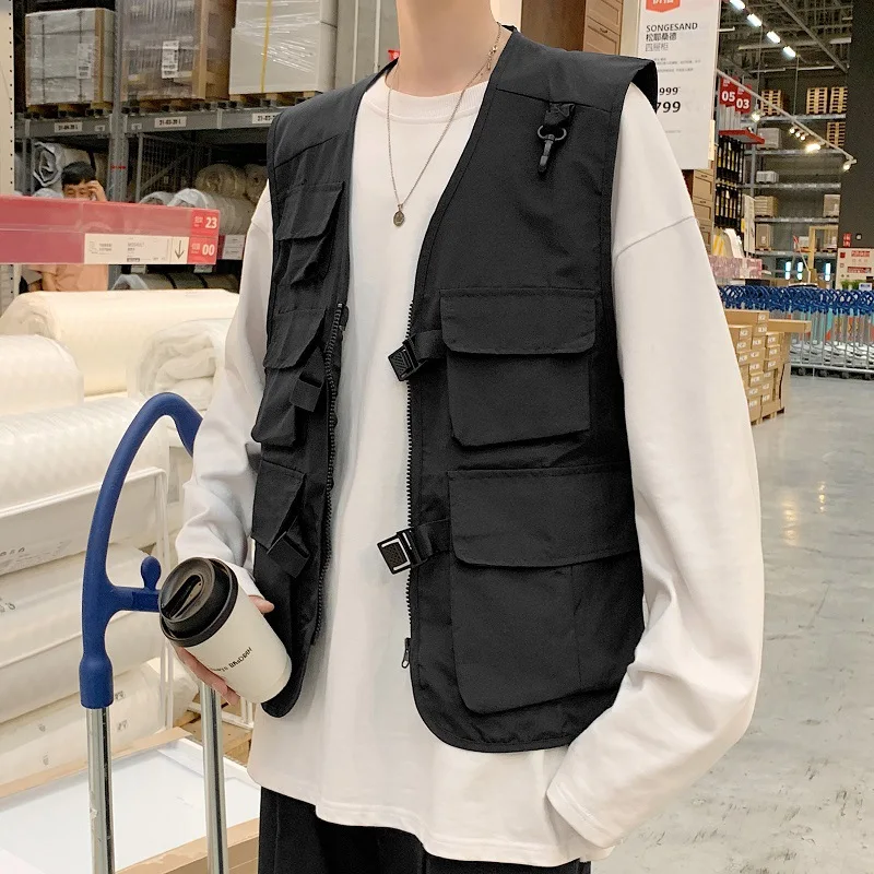 Жилет HEWITTISD мужской в стиле Харадзюку однотонный жилет на молнии пуговицах