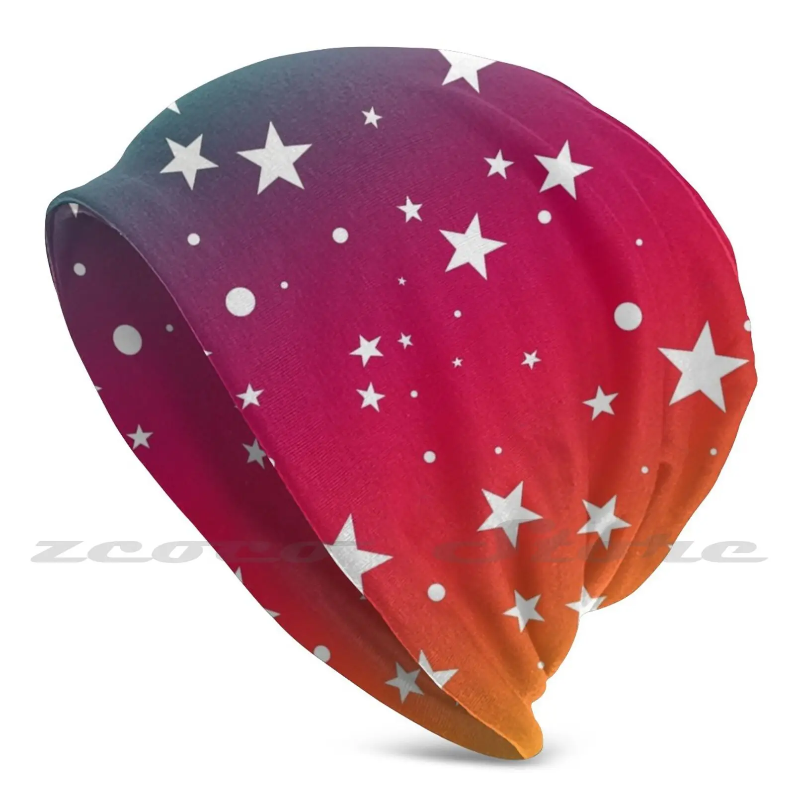 

White Stars In Rainbow Colors. Cute Pattern With Asterisks. Great Design For A Birthday Present! Knit Hat Elastic Soft