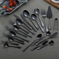 stainless steel tableware mirror cutlery set black kitchen set dinnerware spoon and fork dinner set tableware home flatware