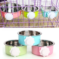 stainless steel pet feeding bowl cage hanging water food bowl puppy cat feeder pet eating drinking dish tray feeding supplies