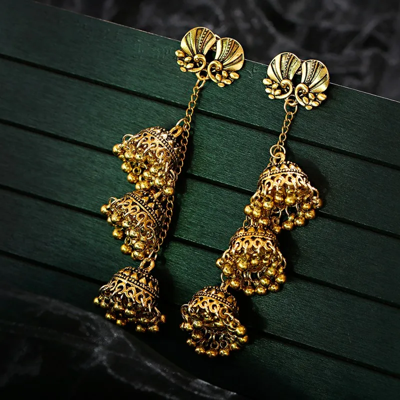 Винтаж Индийский Болливуд кундан Павлин Jhumka Jhumki Висячие серьги для женщин