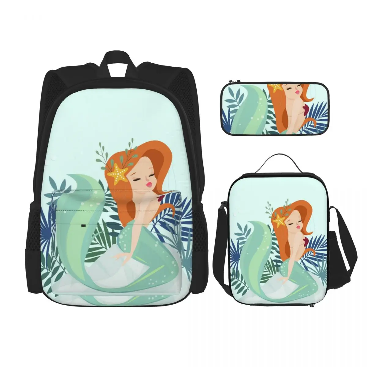 

3 Pcs Cute Summer Mermaid Backpack Unique Prints Knapsack for Teenagers Girls Boys Travel Bagpack Children School Bags