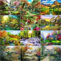 chenistory oil painting by number spring houses landscape gift diy 40x50cm canvas handpainted art gifthome decor