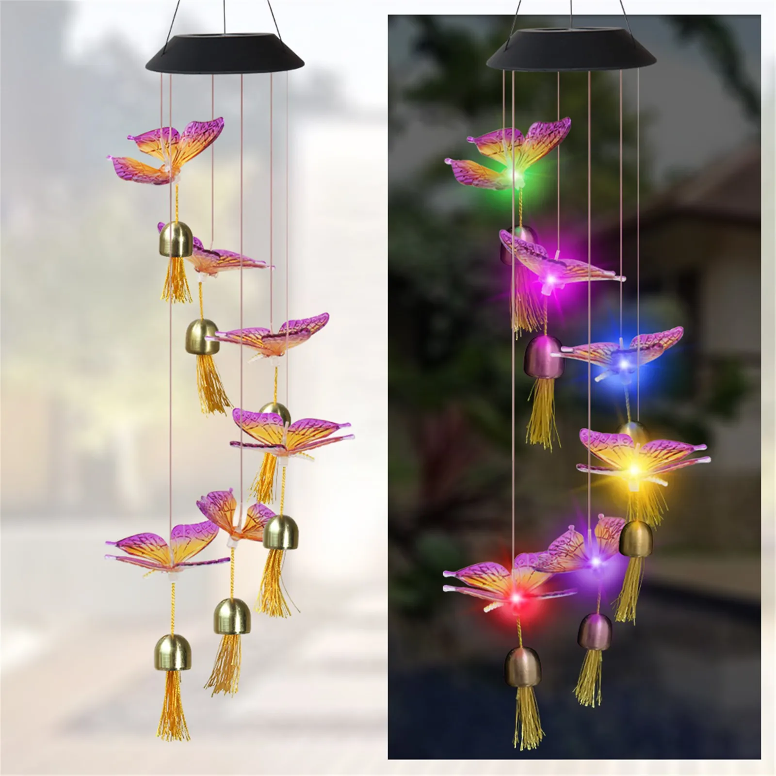

Lighting Decor Outdoor Colorful Glow Butterfly Bell Wind Chime Solar Outdoor Led Lamp Yard Garden Home Decoration Accessorie