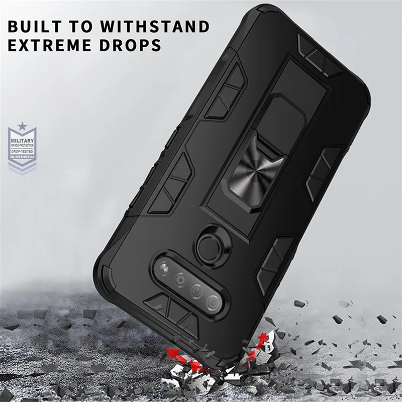 

Luxury Armor Phone Case For LG K31 K51 Q61 Stylo 5 6 Magnet Car Ring Holder Stand Case For LG Aristo 5 5+ Shockproof Cover Shell