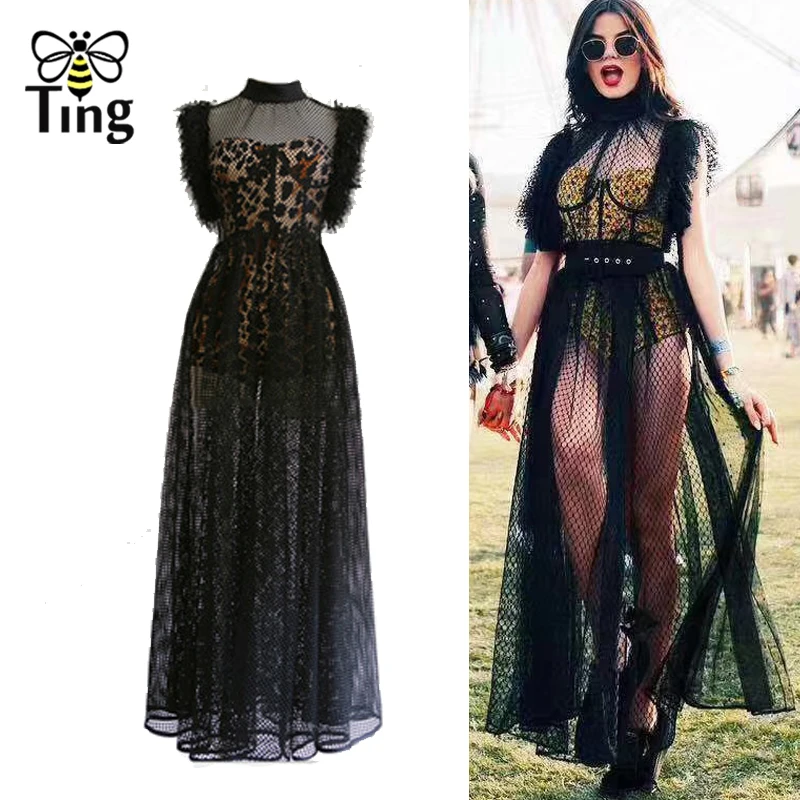 Новое дизайнерское платье макси Tingfly Сетчатое прозрачное сексуальное Клубное