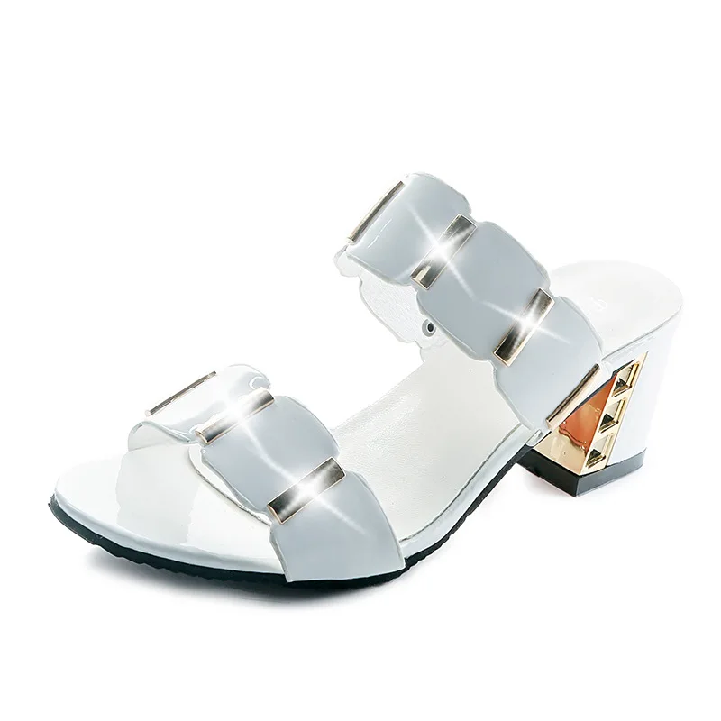 

Summer 2021 New Solid Color Mid-heel Sequined Flat Slippers Female Plus Size