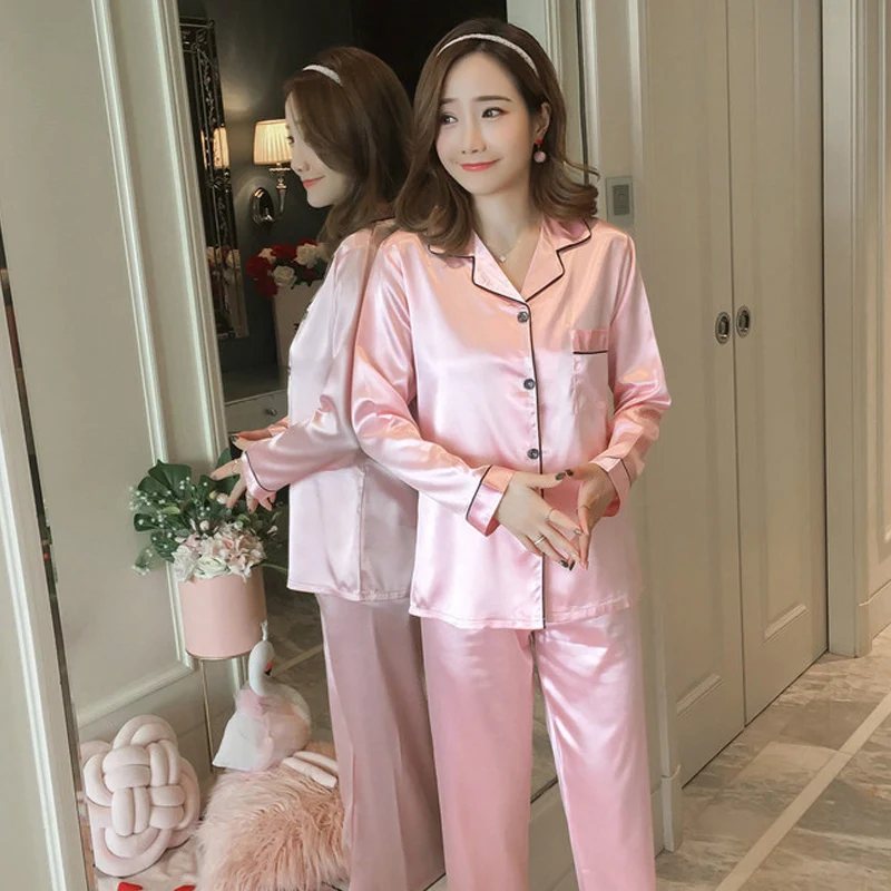 Women Pajamas Set Girl Sleepwear Silk Pijama Long Pyjamas For Women Suit Female mujer Clothing Set 2019 Nightwear