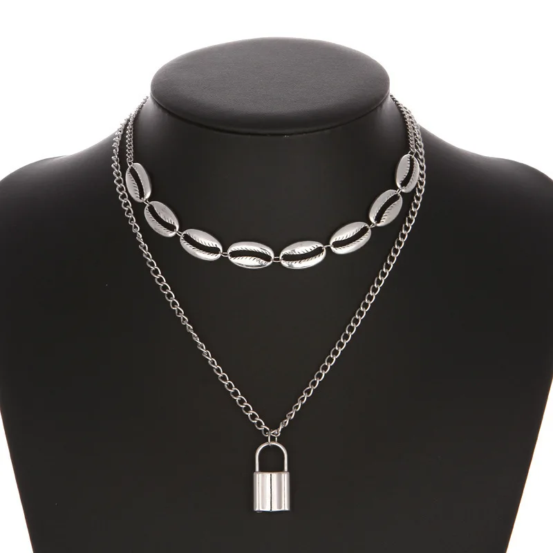 Новинка ожерелье с двойным замком для женщин и мужчин панк рок круглая подвеска в