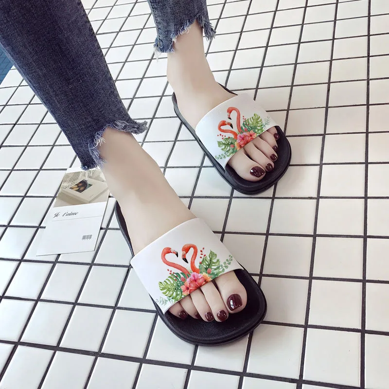 women  Flamingo slippers  Summer Women Slides Thick Soled Slippers Summer Platform Sandals Woman Flip Flops Zapatillas Mujer