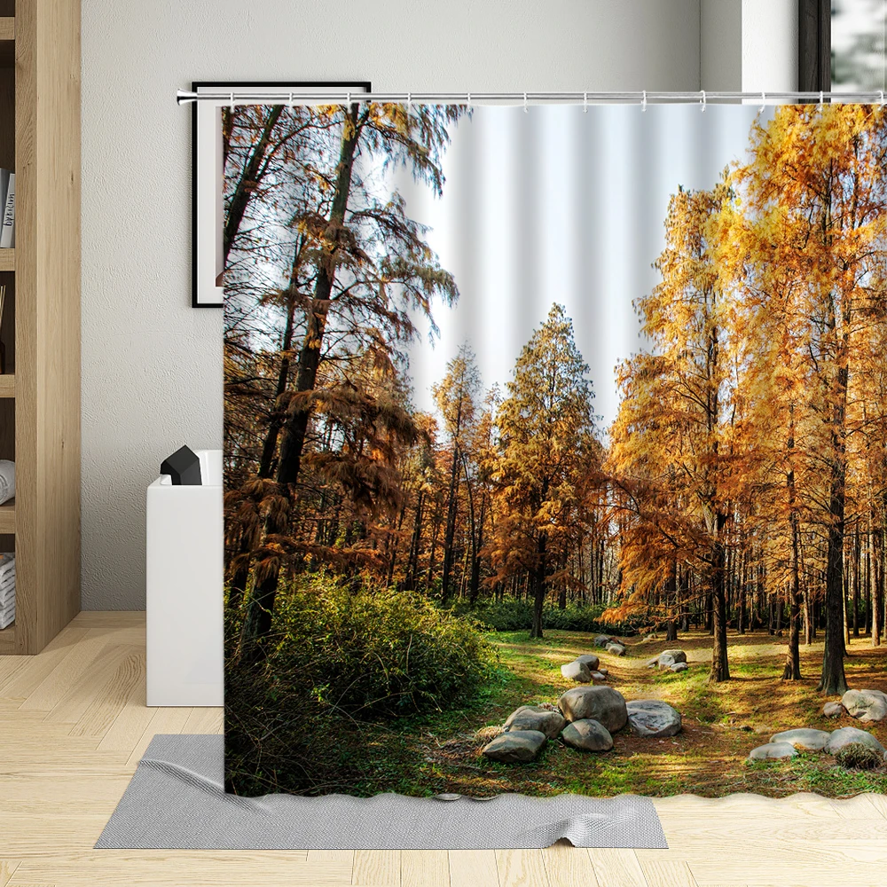 Водонепроницаемая занавеска для душа с узором в виде осеннего леса принтом