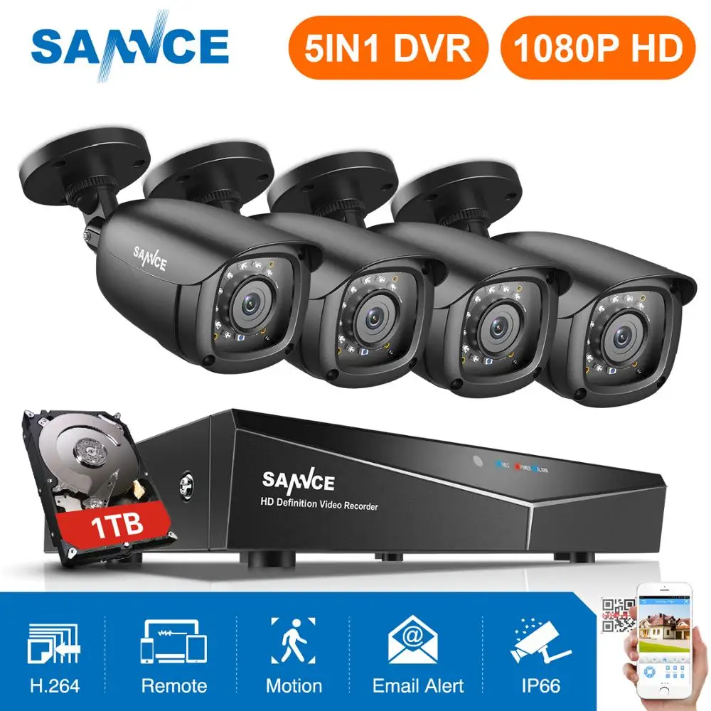 SANNCE HD 4CH 1080P CCTV Система HDMI AHD DVR 4 шт 2 м ИК наружная камера безопасности ночного видения комплект видеонаблюдения