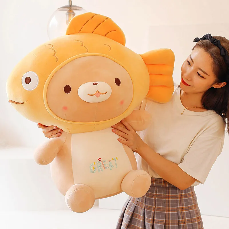 

35/45/55cm Creative New Fish Head Bear Plush Soft Stuffed Cartoon Animals Girls Kids Friends Nice Birthday Wedding Gifts