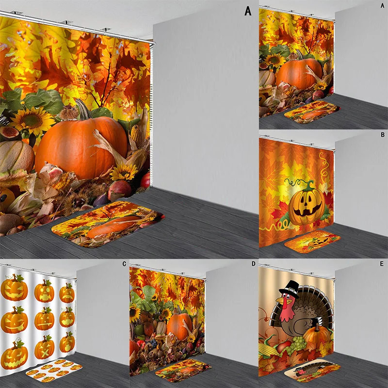 Водонепроницаемая занавеска для душа в виде тыквы на Хэллоуин Противоскользящие