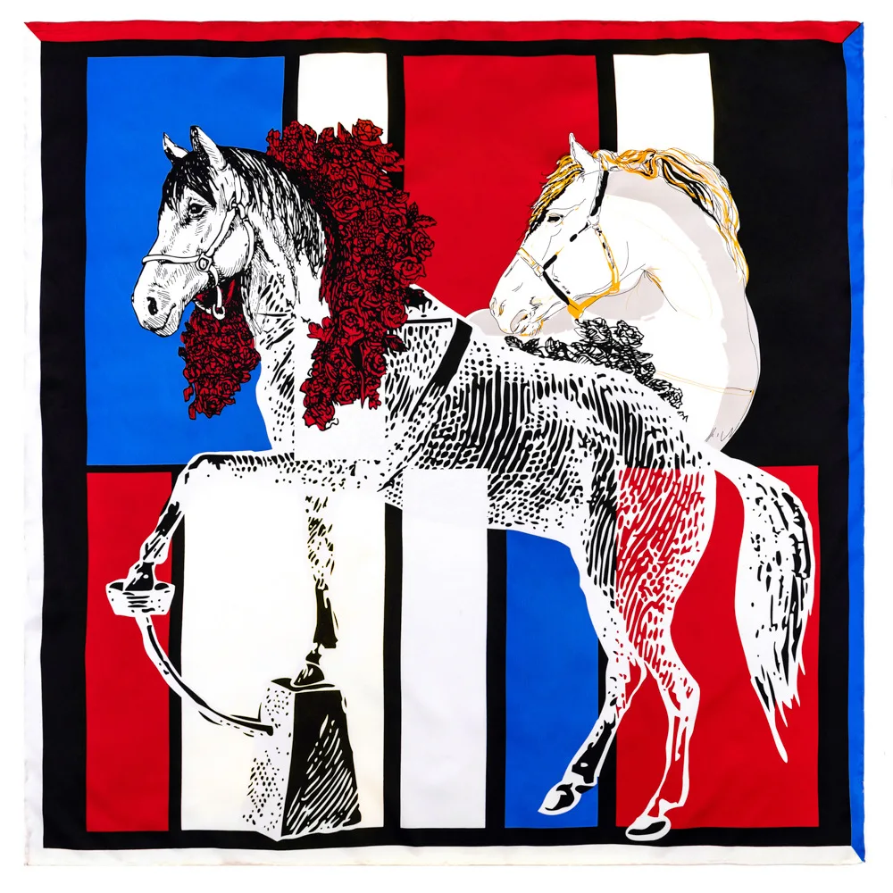 

35.5(In) Jungle Giraffe Brand Scarf Women Bandana Handmade Curled Twill Silk Square Scarf Luxury Foulard Head Scarves wholesale