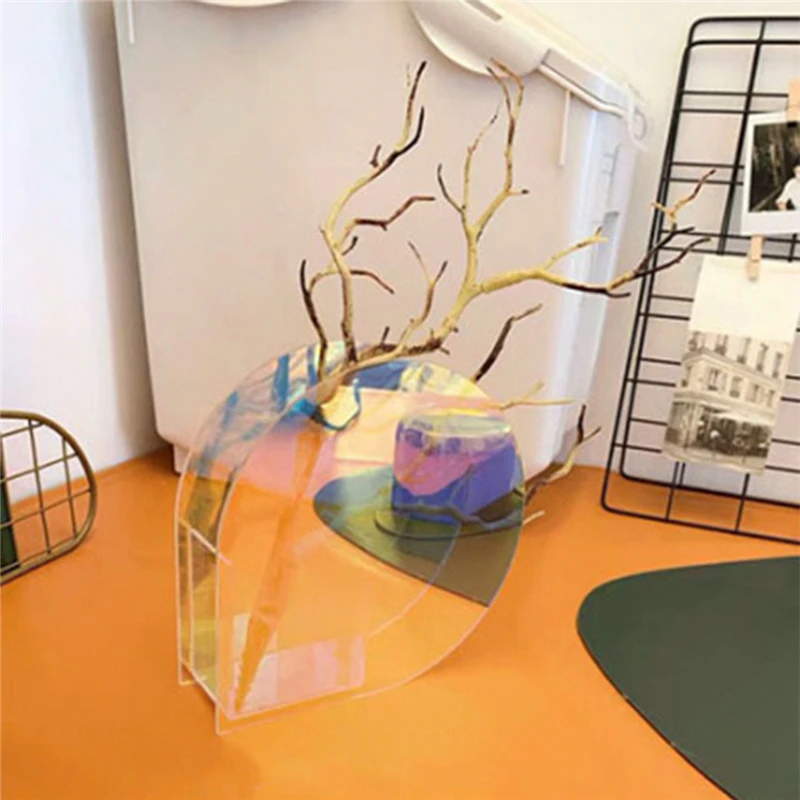 

New Geometry Acrylic Flower Vase Pot Nordic Roud Wave Shape Not Fragile Flower Vases Basket Brushes Holder Home Decor Supplies