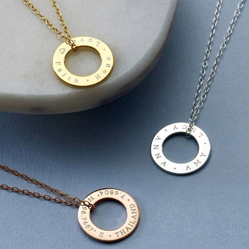 

Ожерелье с гравировкой имени, даты, круга, ожерелье из нержавеющей стали, ожерелье с шайбой, мое слово, ручная штамповка, ожерелье, персонали...