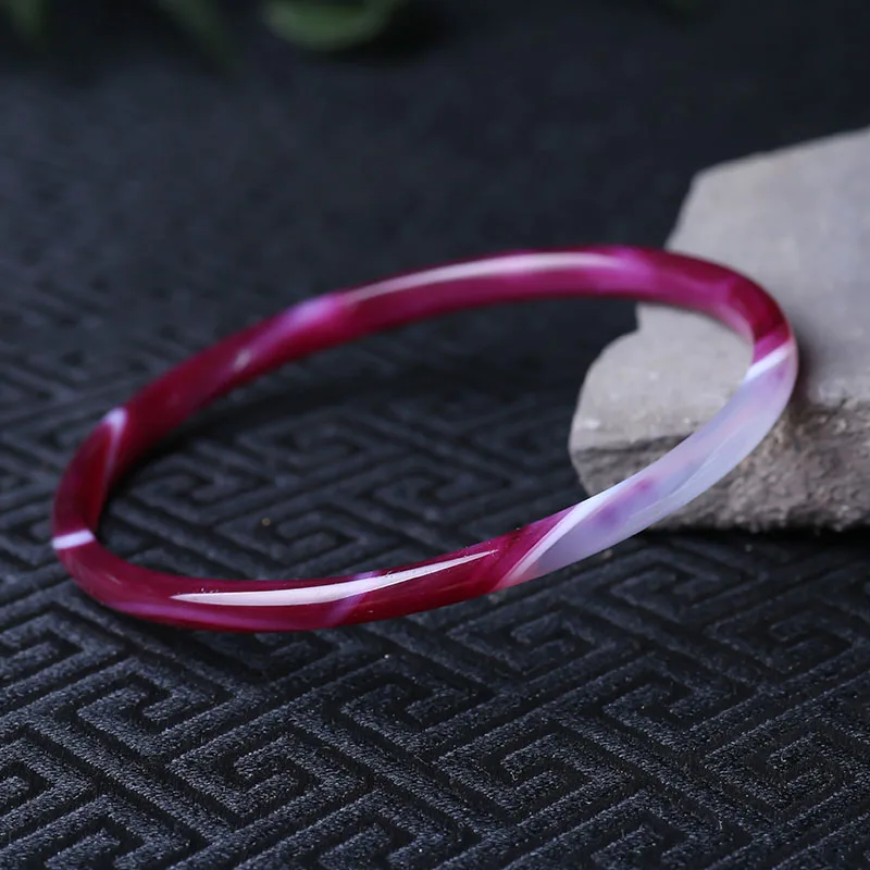 Женский Узкий браслет с натуральным агатом и цветком вишни|Гибкие жесткие