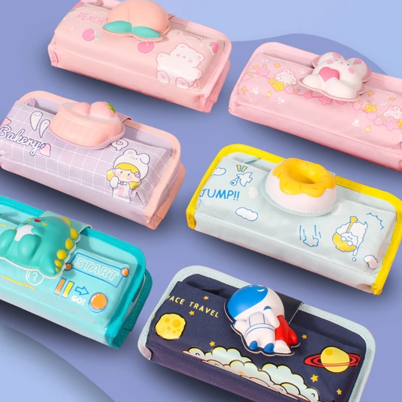 

Большой чехол для карандашей на молнии, фиджет-игрушка, детский пенал, милый канцелярский Органайзер с кнопками для снятия напряжения, Прям...