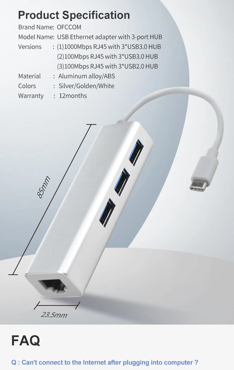 OFCCOM USB C Ethernet USB 3,0 2,0 к RJ45 концентратор 10/100/1000 м Ethernet адаптер Сетевая карта USB Lan для Macbook Windows Tpec C