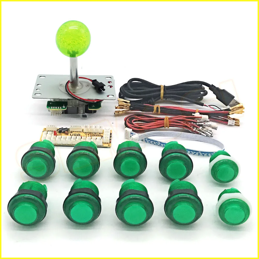 Green 2 LED Arcade Joystick Button DIY Kit Zero Delay USB Encoder To PC 5Pin Illuminated Joystick+ 5V LED Push Buttons for Game Machine - Цвет: Green 2