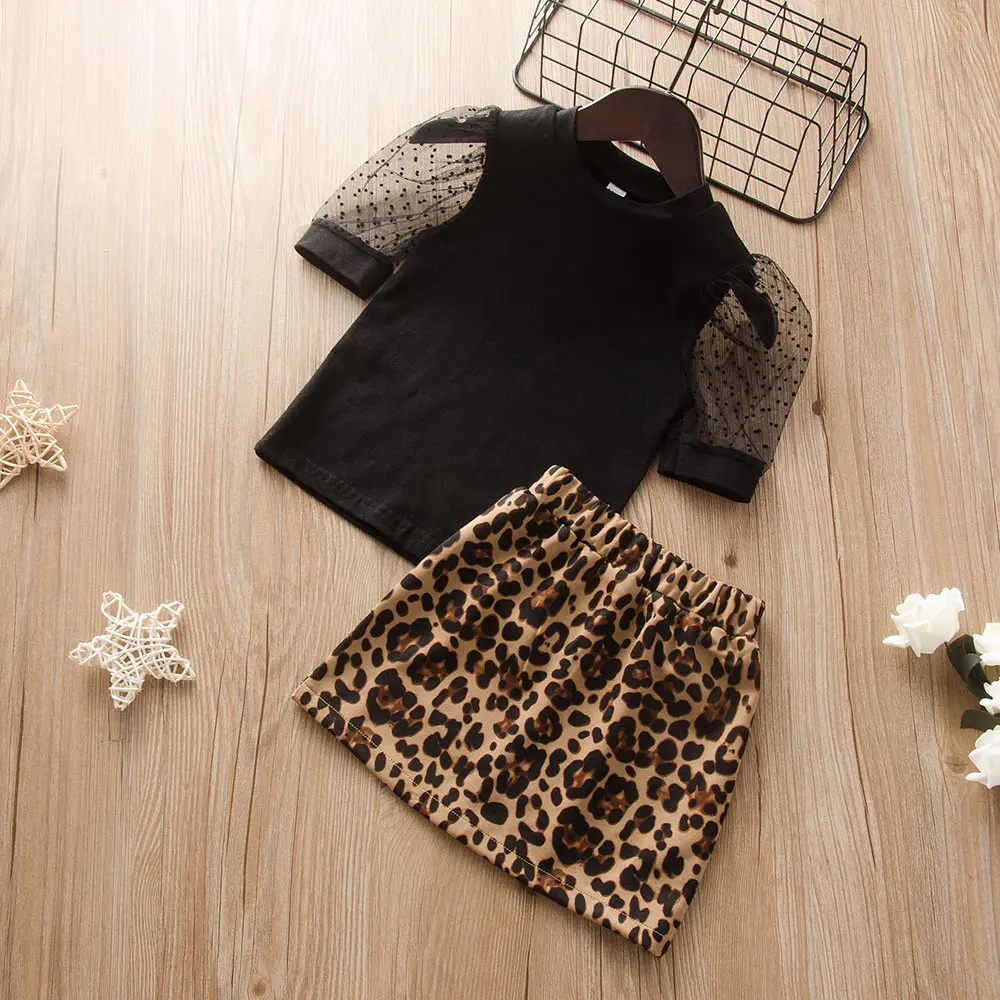 

Одежда с леопардовым принтом для малышей комплекты одежды для девочек коллекция 2022 года, новые летние детские футболки с пышными рукавами и...