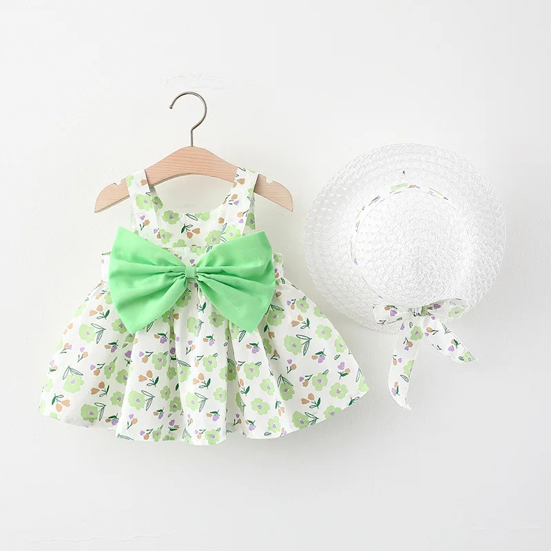 

Одежда для маленьких девочек, Повседневные детские платья принцессы для девочек с шапкой, легкий наряд для малышей с милым цветочным принто...