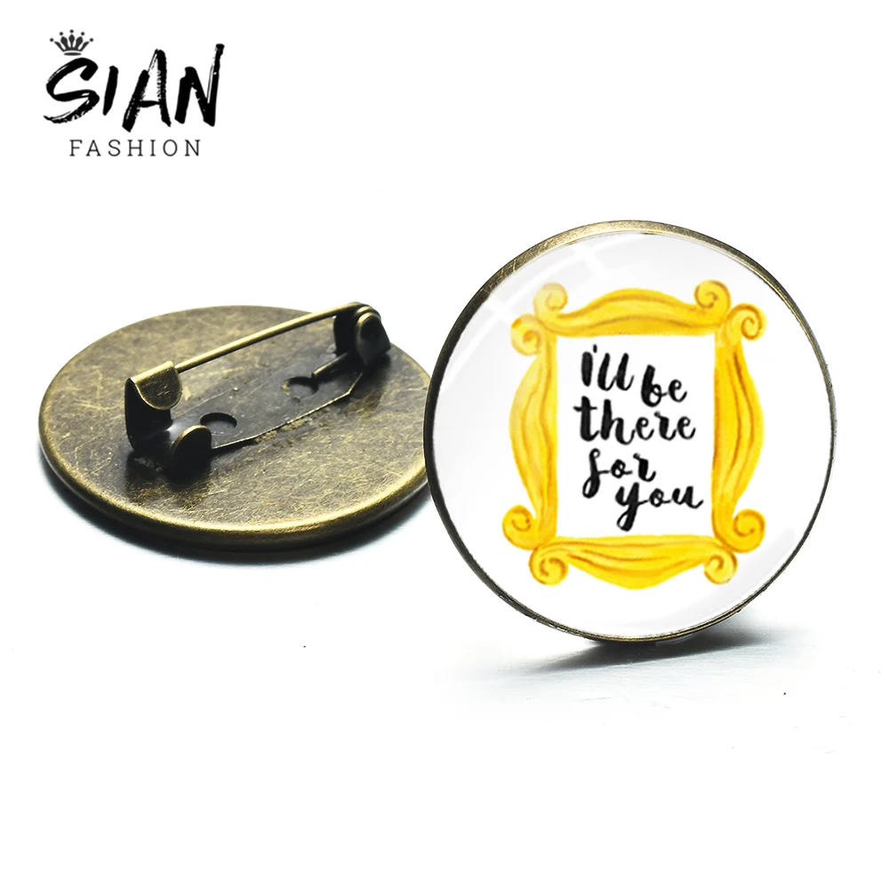 SIAN Friends TV Show Yellow Photo Frame Brooch I'll Be There for You Letter Print Glass Pin Clothes Backpack Hip Hop Accessories