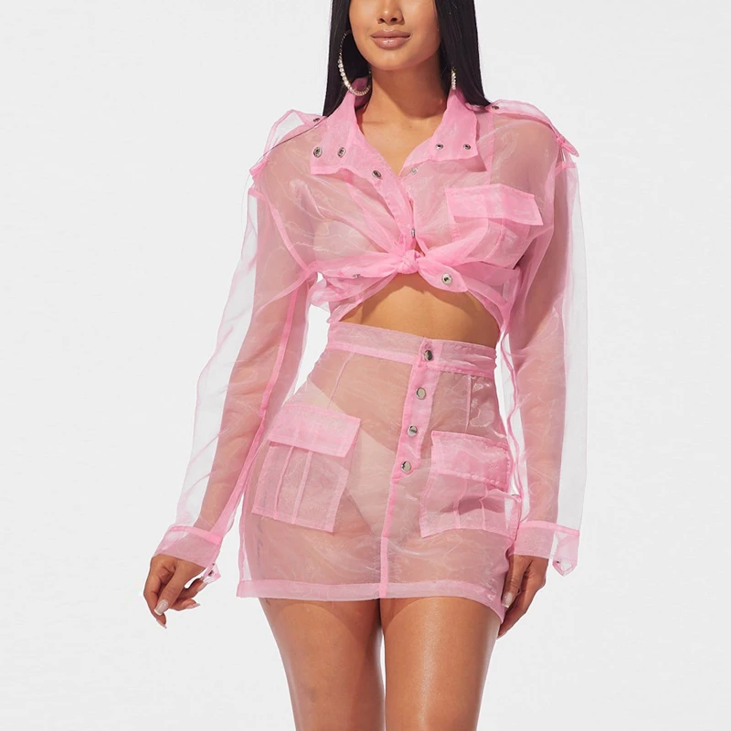 Комплект женский прозрачный из 2 предметов пиджак с отложным воротником на