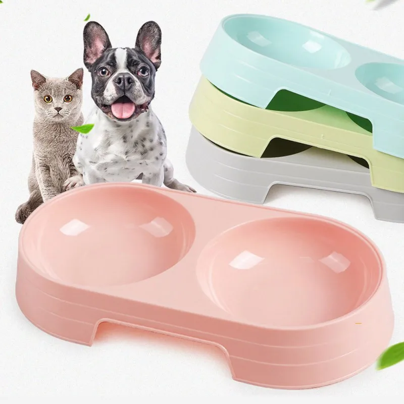 

Pet Feeders Cat Dog Food Feeders Double Bowl Small Size Candy Color Plastic Water Drinking Plate Puppy Pet Accessories