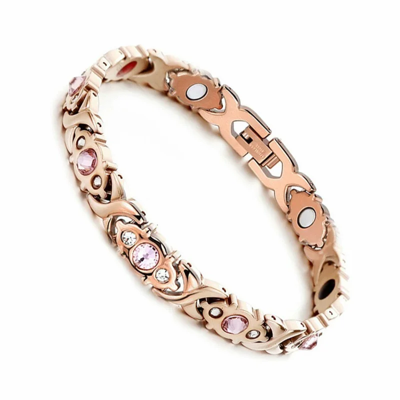 

Rose gold color energy magnetic bracelets bangles for womens antifatigue tourmaline germanium bracelets