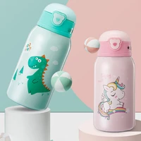 cartoon steel non slip insulation water bottle portable water flask straw cup with storage bag durable children cup for home