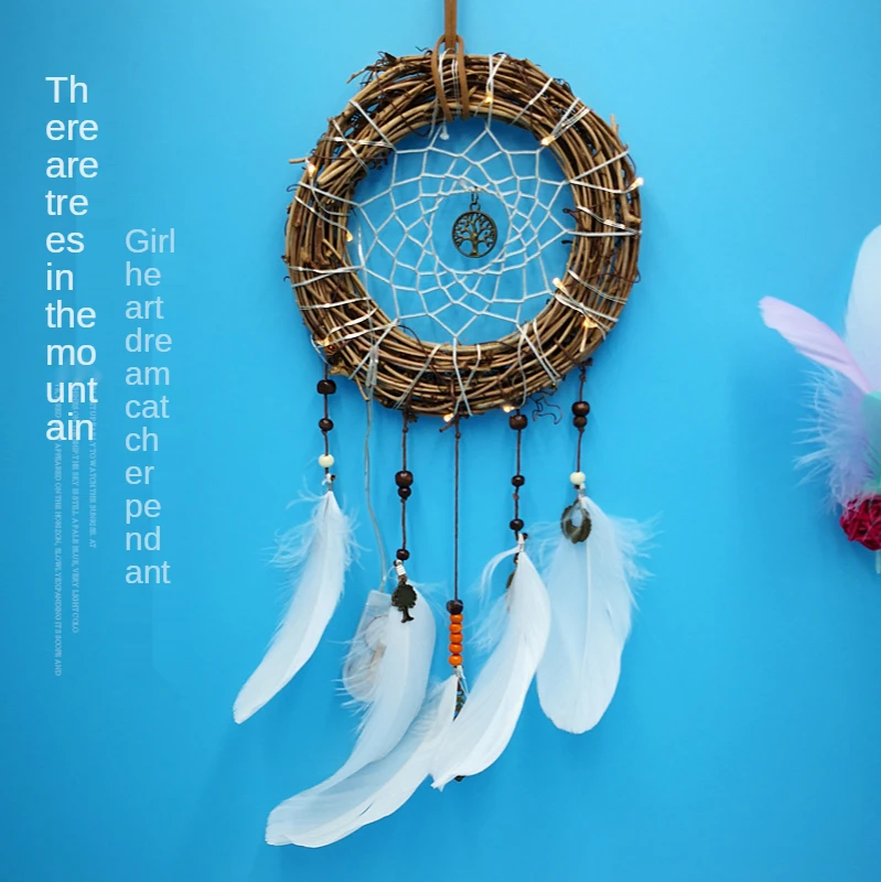 

Retro Rattan Ornaments Wind Chimes Indian Girl Heart Catching Net Diy Material Room Decorations girls room decor