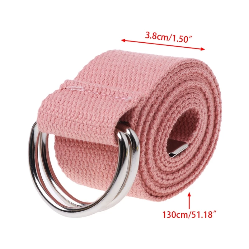 

Teenager Boys Girls Students Double Ring Buckle Waist Belt Canvas Solid Color