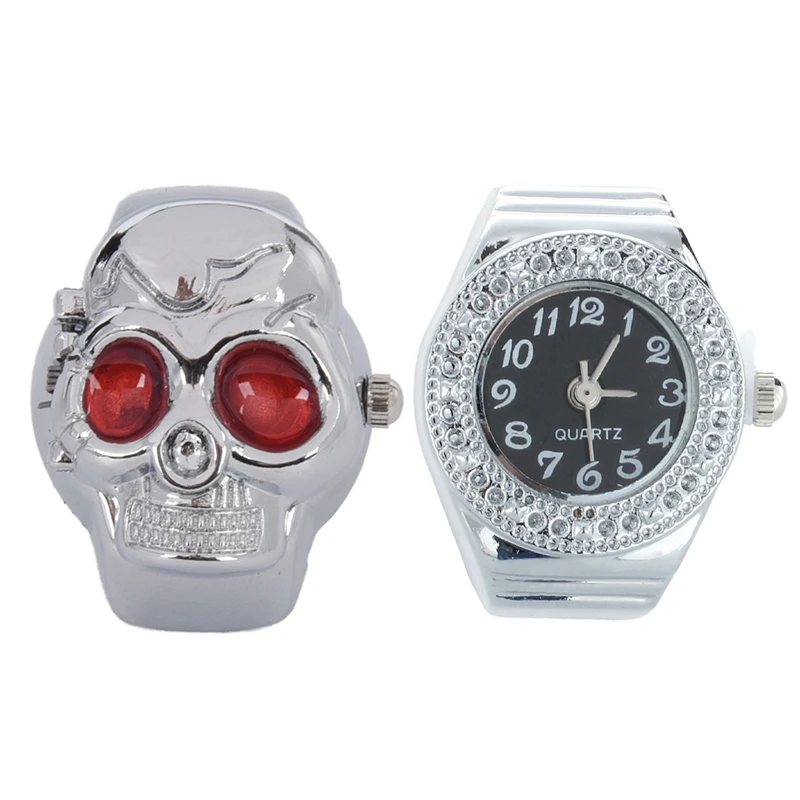 

2 шт., часы-кольцо с кристаллами, кварцевое кольцо, часы унисекс из сплава, черные и красные