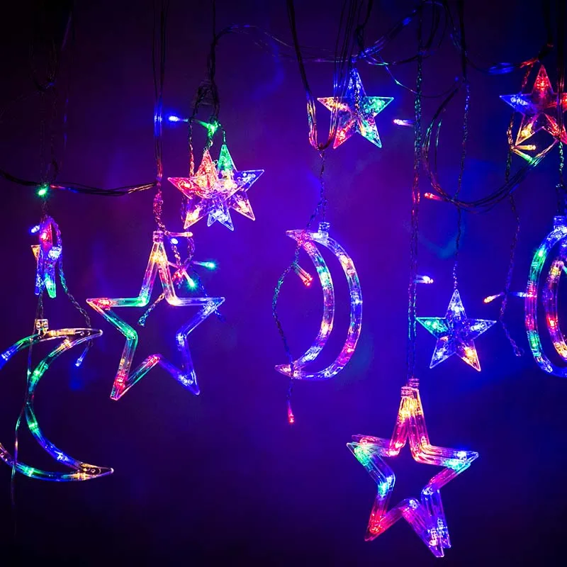СВЕТОДИОДНАЯ Гирлянда занавеска в виде Луны и звезды Рождественское украшение