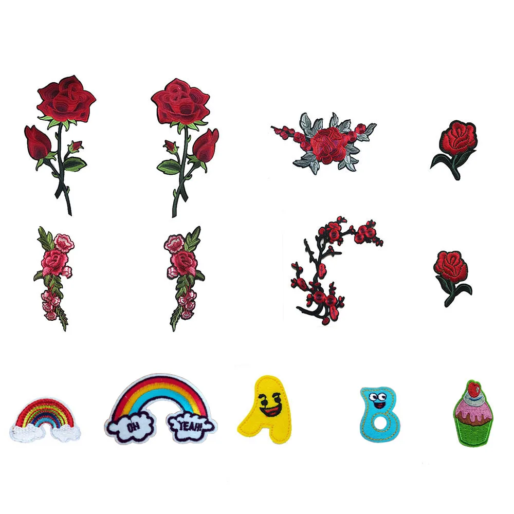 Роза цветок Смешанные патчи одежда вышивка термоплавкий аппликация сделай сам