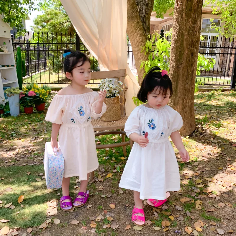 

Летнее Хлопковое платье с вышивкой, с коротким рукавом