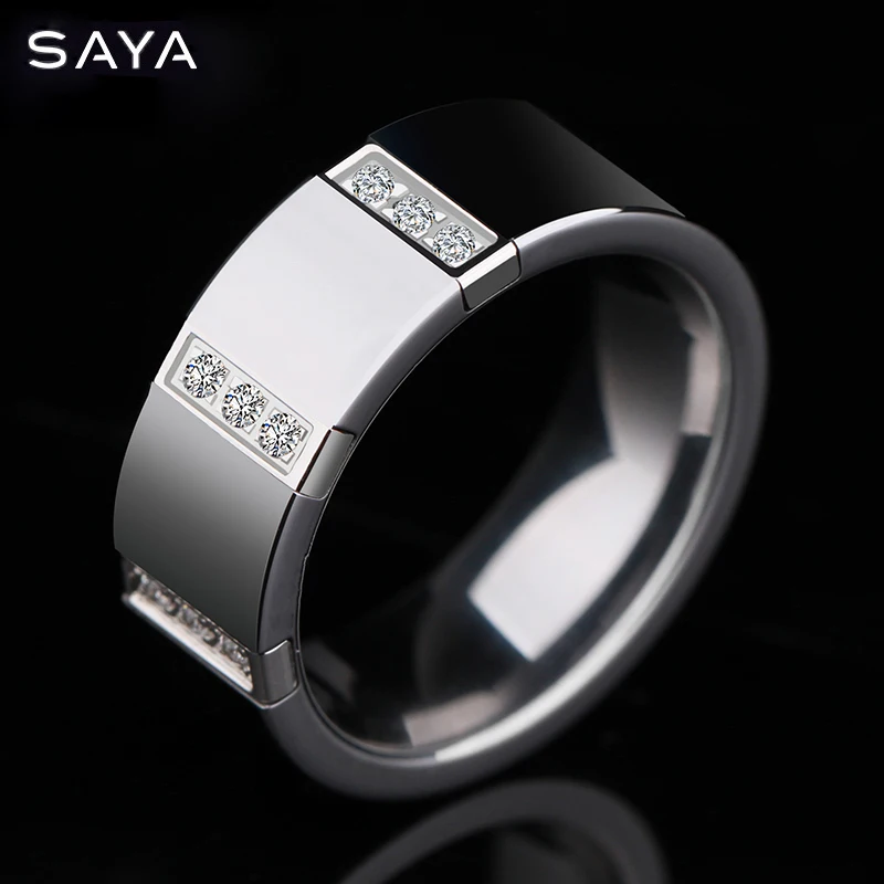 Men Tungsten Carbide Rings Jewelry for Party 8mm Width High Polished with 9pcs White CZ Stones, Free Shipping, Customized
