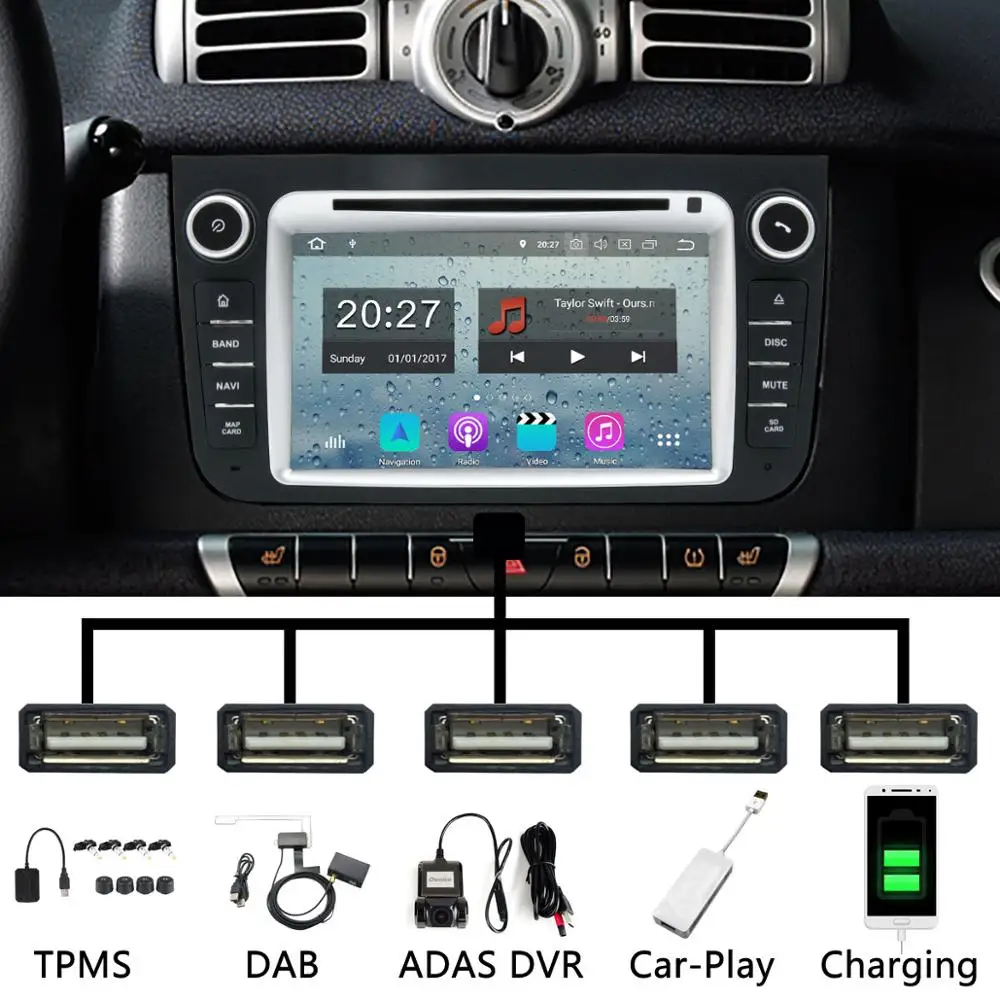 PX6 Octa Core Android 9 0 4 + 64G 5 USB автомобильный DVD 4G для Mercedes Benz Smart Fortwo 2012 2013 2014 радиоприемник