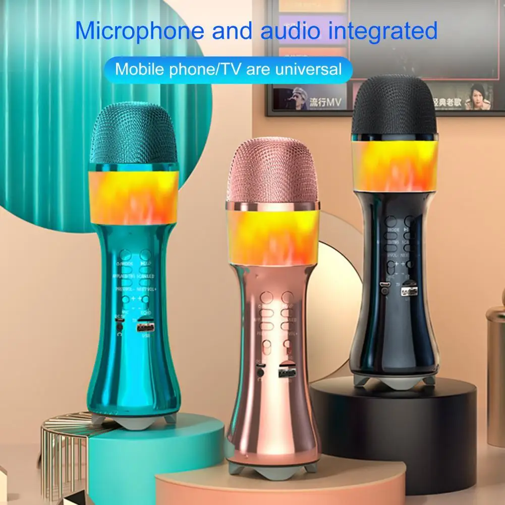 

Handheld Microphone Professional Dynamic Photosensitive Effect Portable Bluetooth-compatible Long Service Life Condenser Microph