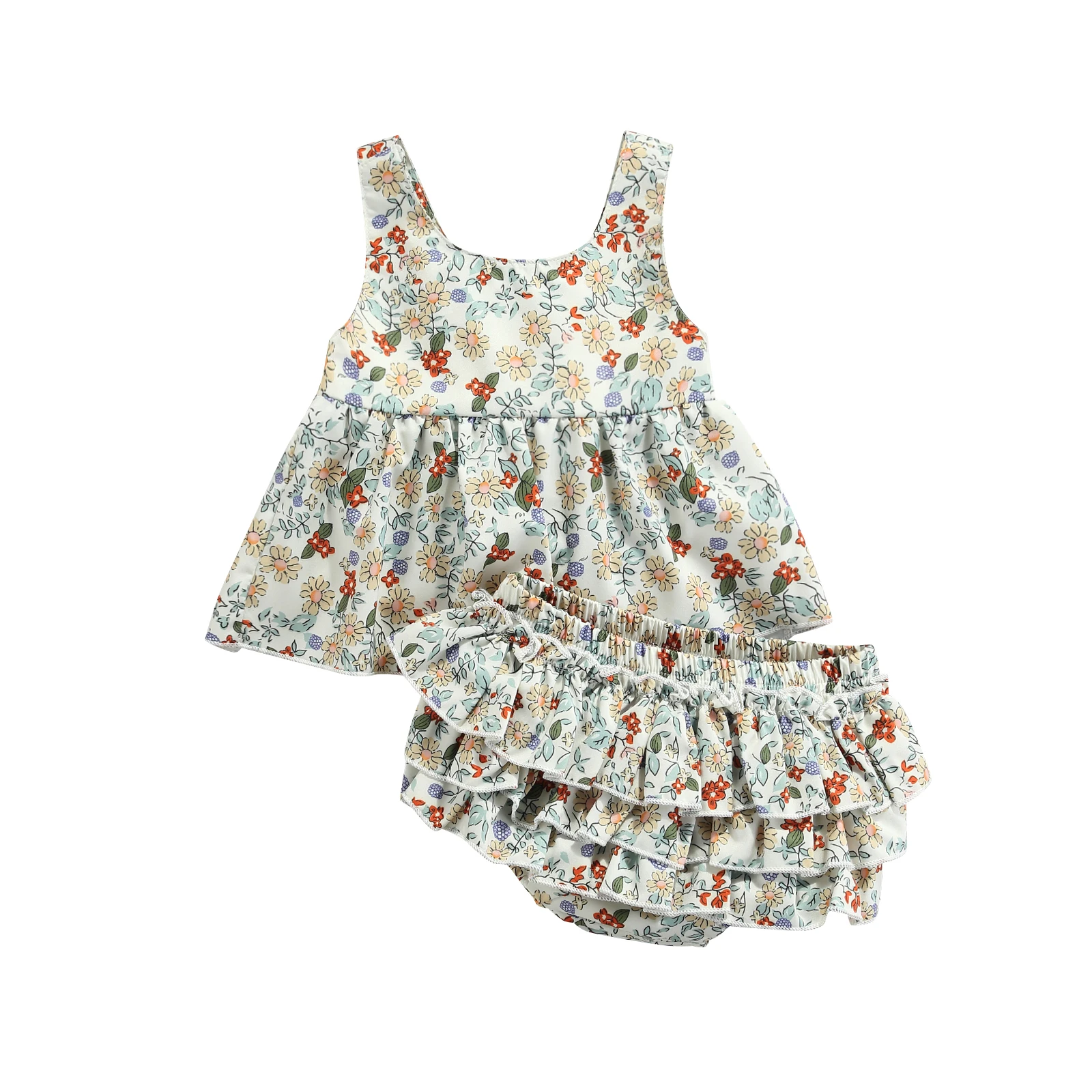 

Two Piece Baby Newborn Girls Outfits Floral Print Sleeveless Top Ruffle Shorts Summer Infant Toddler Baby Clothes Sets 0-24M