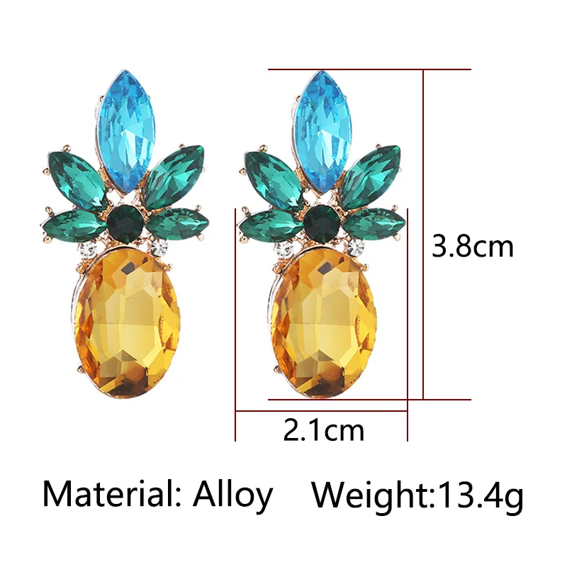 

2021 European American Trend Rhinestone Crystal Pineapple Stud Earrings Women Personalized Matching Jewelry Gifts for Girlfriend