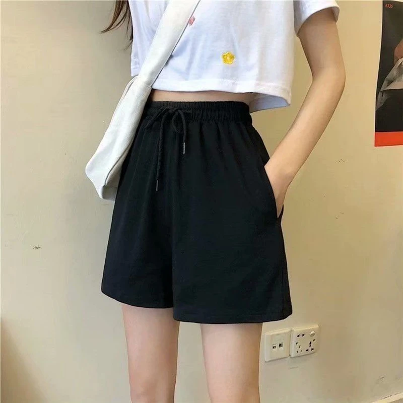 

Summer 2021 New Style Large-Size Women's Shorts Loose Mid-Length Black Chic Sports Beach Cent Pants INS