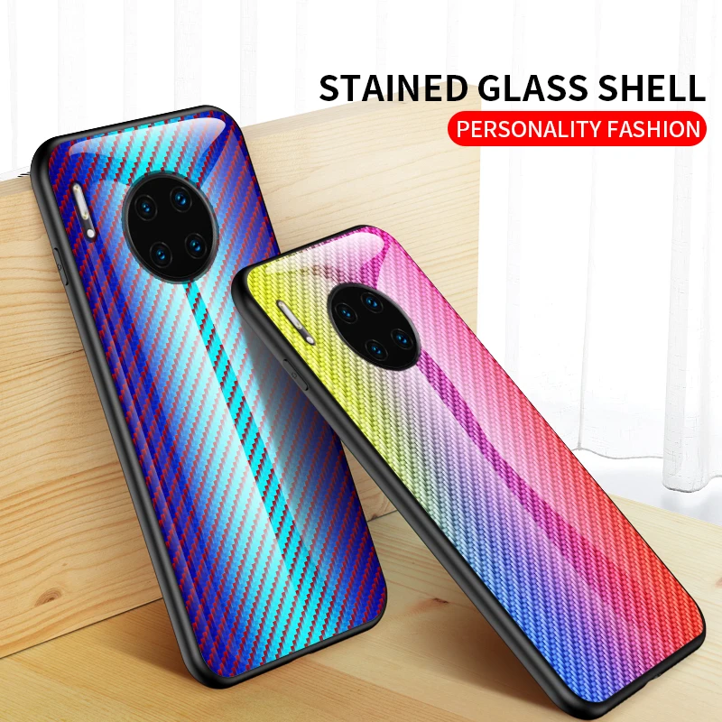 Glass Phone Cover Case For Huawei P Smart P10 P20 P30 Mate 9 10 20 30 Pro Lite Honor Play 8X 8 Carbon Fiber Cases | Мобильные