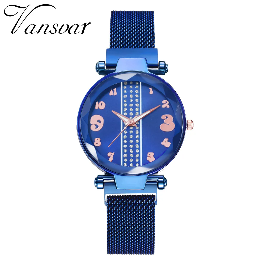 Модные женские часы с магнитной пряжкой и мозаичным алмазным сетчатым ремешком